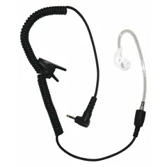 This listen-only earpiece features a clear earbud design and a 2.5 mm jack connector. It is intended for audio monitoring without push-to-talk capability. Suitable for use with universal two-way radio series.