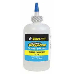 This general purpose instant adhesive is a clear, thick liquid supplied in a 1 lb bottle. It bonds rubber and is secondarily compatible with metals, meeting A-A-3097 Type II Class 3 standards. The No VOC formulation is suited for industrial bonding applications such as assembly and maintenance.
