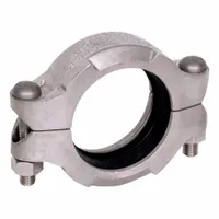 This bolted grooved pipe coupling joins 2-1/2 in grooved-end pipe in industrial piping systems requiring a flexible connection. Rated to 500 psi maximum operating pressure, it features an EPDM gasket and measures 5 43/64 in in length. Meets American National Standards