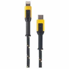 This 48-inch reinforced cable features Lightning connectors on both ends, enabling connection, charging, or syncing of Lightning-equipped devices. The yellow nylon jacket provides added protection for use in field or industrial settings where standard cables may be subject to wear.