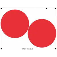 Red polyester labels supplied in a 2-pack for marking gauges. The polyester material provides resistance to chemicals, moisture, and abrasion, maintaining legibility in industrial environments