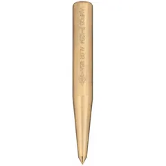 Round non-sparking centering punch with 19/64 in tip size, 11/16 in shank diameter, and 5-1/2 in overall length. Used to mark precise center points on metal surfaces before drilling or machining. Suitable for use in environments where sparking tools are prohibited.