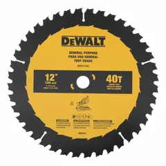 12-inch diameter combo blade with 40 teeth, 0.11-inch kerf, and 12-inch arbor. Suitable for crosscutting and ripping in woodworking and construction applications. Sold as a 2-pack.