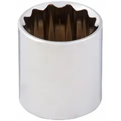 This 1/2" drive hand socket features a 12-point configuration for engaging hex fasteners at multiple angles. The chrome finish resists corrosion. Use with a ratchet or breaker bar for tightening or loosening 1-1/16" fasteners in automotive, machinery, and general assembly tasks.