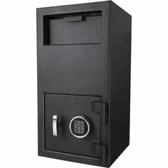 This steel depository safe offers 1.72 cu ft of storage with a digital combination lock and drawer-style deposit. Tamper-resistant construction secures cash and documents in retail, office, or hospitality settings. Not fire rated.