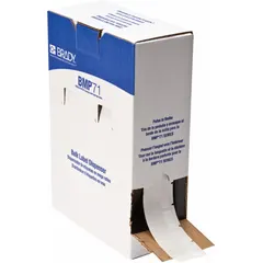 White matte vinyl wraparound label measuring 1 1/2 in x 1 in, designed for wire gauges 10 AWG to 4 AWG. Compatible with BMP71 printer series and requires M7-R4300 ribbon. Used for permanent identification of wires in electrical panels and cable management.