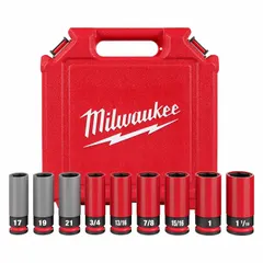 This 9-piece non-marring impact socket set is designed for removing and installing lug nuts on wheels without damaging the finish. It features a friction retention design to hold sockets securely on the impact wrench. Suitable for automotive repair, tire shops, and fleet maintenance.