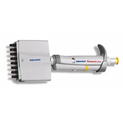 Manual adjustable volume multichannel pipettor with 12 channels, maximum capacity 100 µL, and 0.1 µL volume increments. Autoclavable for sterilization. Yellow color. Suitable for liquid handling in microplates and PCR plates.