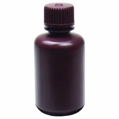 HDPE Narrow Mouth Round Lab Bottle, 2 fl oz (60 mL), Amber, 20-415 mm Closure