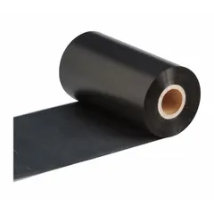Black resin ribbon for industrial label printing, 5 1/8 in x 984 ft. Smear-resistant and RoHS compliant. Compatible with i7100 printer series. Used for asset tracking, wire and cable identification, and safety labeling.