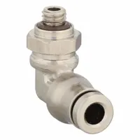 This nickel-plated brass elbow fitting connects 4 mm OD tubing to a male BSPP threaded port via a push-to-connect mechanism. Suitable for pneumatic or low-pressure fluid systems, it provides a compact, leak-free joint in automation, packaging, or machine tool applications