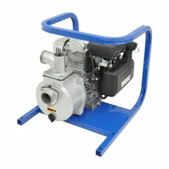 Recoil-start engine-driven pump with 2 in MNPT inlet and outlet. Delivers 135 gpm flow rate at 20 ft of head. Features an aluminum volute and includes a heavy-duty steel roll frame. Suitable for dewatering, irrigation, and water transfer in construction, agriculture, and industrial applications.