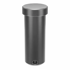 Steel clevis pin with 1 in pin diameter and 2.5 in shank length. Used to connect a clevis to a rod or chain, forming a pivot joint in industrial machinery, material handling, and power transmission systems.