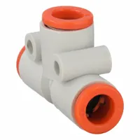 SMC Push-Fit Tee Fitting: 1/4 in OD x 1/4 in OD x 1/4 in OD Size, Polybutylene Terephthalate, White (MPN KQ2T07-00A)