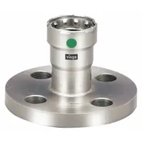 This press-fit flange is designed for potable water systems, featuring a stainless steel body and an EPDM seal. Rated for a maximum operating pressure of 200 psi, it provides leak-free connections in industrial plumbing applications. Suitable for use with 1 1/2 in pipe