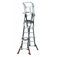 This fiberglass safety-cage extending multifunction ladder from LITTLE GIANT supports a 375 lb load capacity and weighs 82 lb. It is configurable in 2 setups for versatile use in industrial access, maintenance, and construction tasks. The integrated safety cage provides added security when working at height