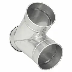 Stainless steel wye branch fitting for 6-inch duct diameter with a 60° branch angle and 13 1/2-inch overall length. Used in industrial ducting systems to split or merge airflow, commonly applied in dust collection, material handling, and ventilation systems.