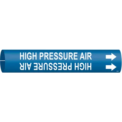 BRADY Pipe Marker: High Pressure Air, Blue, White, Fits 3/4 to 1 3/8 in Pipe O.D. - High Pressure Air Snap-On Pipe Markers