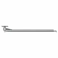 This stainless steel wall boom is designed for permanent mounting in high-pressure wash systems. It features a 1/2 in NPTF inlet connection and a maximum operating pressure of 2,200 psi. The boom includes an internal pipe and is used to route water from a fixed supply line to a moving hose, reducing hose drag and wear.