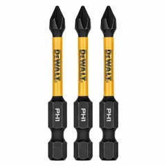 This 3-pack of #1 Phillips (PH1) impact bits features a standard hex shank for use with impact drivers and power tools. Each bit has an overall length of 2-1/4 inches, suitable for driving screws in assembly and general fastening tasks.
