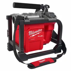 This cordless M18 sectional drain cleaning machine handles pipes up to 6 inches in diameter. It is used for clearing blockages in residential and commercial drain lines. The unit operates on Milwaukee's M18 battery platform, providing portability without a cord. Includes a charger.