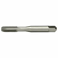 General purpose spiral-point tap for threading blind or through holes. Features M10x1.5 metric thread, D6 / 2B class of fit, bottoming chamfer, and 3 flutes. Constructed from high-speed steel. Suitable for ferrous and non-ferrous materials in production tapping applications.