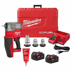 This cordless expansion tool kit is designed for expanding PEX tubing up to 2 inches in diameter. It is suitable for use in plumbing and radiant heating systems, enabling tool-free expansion of PEX-A fittings. The kit includes two M18 5 Ah batteries and a charger.