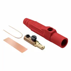 Male plug with single set screw termination, rated 150 A at 600V AC/DC. Red housing. Suitable for high-current single-pole inline connections in industrial power distribution systems.