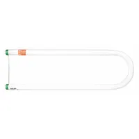 This shatter-resistant T8 U-bend fluorescent lamp operates at 32 W with a medium bi-pin (G13) base. It has a 3500K color temperature and 6-inch U-bend leg spacing. Suitable for use in commercial and industrial lighting fixtures where glass breakage is a concern, such as in food processing, healthcare, and clean room environments