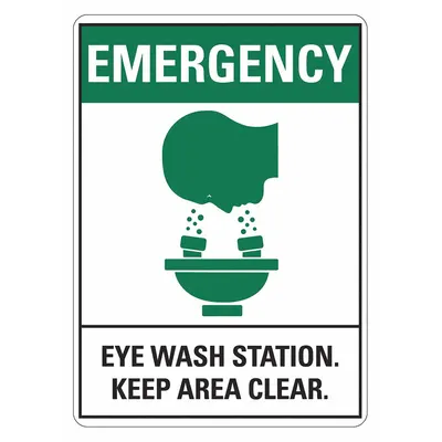 LYLE Office and Facility Sign: Plastic, Mounting Holes Sign Mounting - Emergency: Eye Wash Station. Keep Area Clear. Signs
