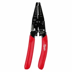 This multifunction wire stripper/cutter features a rounded edge blade for cutting and stripping stranded wire. With an overall length of 2-5/8 in, it is suited for electrical and maintenance tasks requiring precise wire preparation.