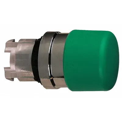 SCHNEIDER Mushroom Head Push Button: Green, 22 mm Mounting Size, Metallic - Mushroom-Head Push-Button Operators
