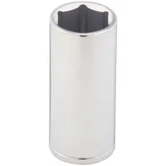 This 3/8" drive hand socket features a 23 mm metric size with a 6-point deep design, finished in chrome. It is suited for manual tightening and loosening of 23 mm fasteners in applications such as automotive repair, machinery maintenance, and industrial assembly.