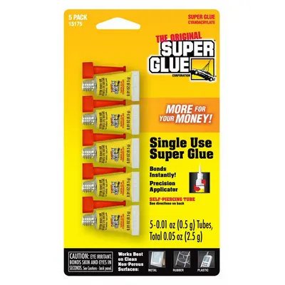 SUPER GLUE Original Instant Adhesive, 0.01 fl oz Tube, 5-Pack - General Purpose Instant Adhesives