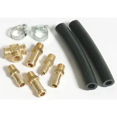 Brass fuel line disconnect tool for automotive fuel injection systems. Designed for use with 5/16 and 3/8 in fuel line connections. Includes a brass tee for pressure testing or fuel system diagnosis.