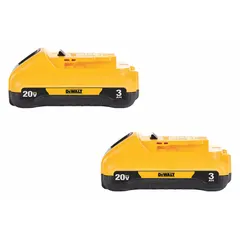 This 2-pack of DEWALT 20V MAX* lithium-ion batteries provides 3 Ah capacity per battery for powering compatible cordless tools. Suitable for construction, maintenance, and industrial tasks requiring portable power for drills, saws, and impact drivers.