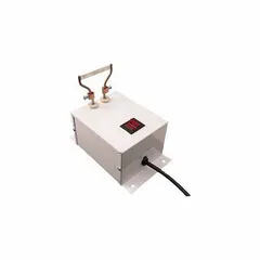Benchtop hot knife for cutting braided sleeving and foam materials. Operates on 110V AC with a 2 3/8-inch blade length and 6 1/4-inch overall length. Suitable for trimming cable management materials in electrical panel assembly and wire harness fabrication.