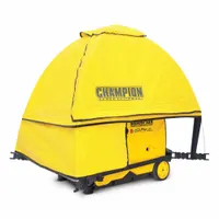 This vinyl storm shield cover is designed for Champion inverter generators with power ratings from 2,000 to 5,500 W. It protects the generator from rain, snow, dust, and debris during outdoor operation or storage. The cover is made of vinyl material and is compatible with Champion brand generators