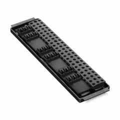 Plastic socket bit tray with 90 posts/slots for organizing sockets. Black color, overall width 3-5/8 inches. Suitable for workshop, garage, and industrial maintenance storage.