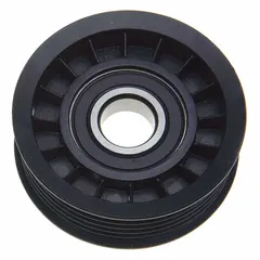 This GATES ribbed V-belt idler pulley is designed for light-duty applications in vehicle accessory belt drive systems. It features a thermoplastic construction with a 31/32 in pulley width and 21/32 in inside diameter. The pulley helps maintain proper belt tension and alignment, reducing vibration and extending belt life.