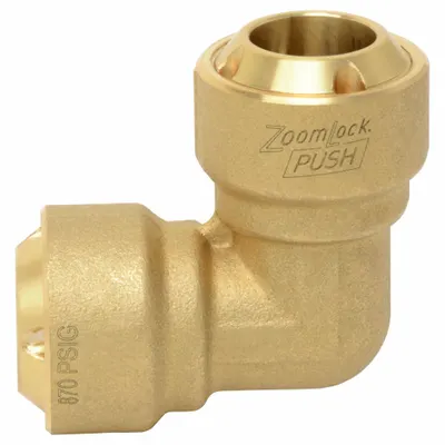 PARKER ZoomLock Push-to-Connect Elbow Fitting, 3/4 in OD x 3/4 in OD, Brass - Brass Push-to-Connect Tube Fittings