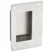 This rectangular recessed pull handle is made of stainless steel with a satin silver finish. It has an overall length of 5 inches and features threaded holes for secure mounting. Designed for tray applications in industrial and commercial settings