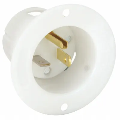 HUBBELL Straight Blade Inlet, 5-20P, White, 125V AC, 20A, 2 Pole, 3 Blade - General Purpose Inlets
