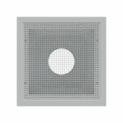 This lay-in filter grille is designed for ceiling mounting in HVAC systems to allow air return while filtering particles. Constructed of white smooth plastic, it measures 23 3/4 inches in height, 23 3/4 inches in width, and 7 inches in depth. Not fire rated.