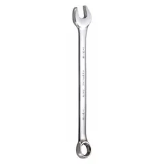 This SAE 6-point combination wrench is made of alloy steel with a chrome finish. It features a 1-3/16 in head size and a 16 in overall length with an offset design. Suitable for tightening or loosening SAE fasteners in industrial maintenance, automotive repair, and mechanical assembly.