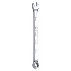 This 6 mm metric spline combination wrench features a chrome finish and an offset design, allowing access to fasteners in confined spaces. Suitable for tightening or loosening fasteners in general mechanical and maintenance tasks.
