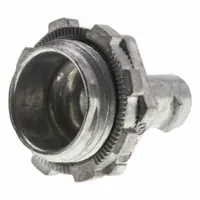Zinc alloy straight connector for terminating flexible metal conduit (FMC) in electrical systems. Snap-in style with 1 in trade size, non-insulated. Suitable for use with junction boxes and enclosures
