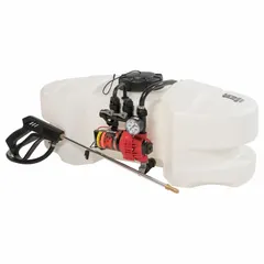 This FIMCO tailgate sprayer is designed for mounting on ATVs or utility vehicles. The 15-gallon tank allows for portable spraying over large areas. Suitable for weed control, pest management, and lawn care applications.