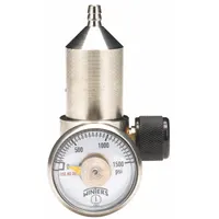 Brass gas regulator with CGA C10 connection and maximum flow rate of 0.25 lpm. Used to control gas flow from calibration cylinders during portable gas detector calibration in industrial safety applications
