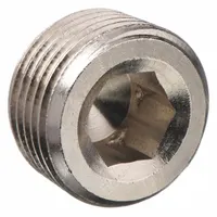Solid plug for sealing threaded ports in high-pressure pneumatic or hydraulic systems. Made of chrome-plated CA360 brass with 1/8 in BSPT thread, rated to 1000 psi maximum operating pressure. Length is 5/16 in